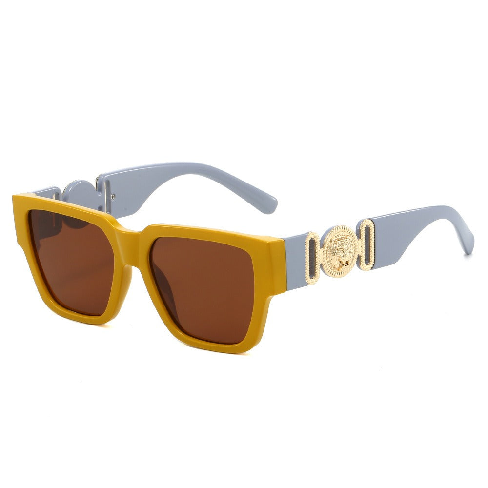 2025 new square sunglasses personality lion head large frame explosion of colour collision fashion sunglasses for men and women